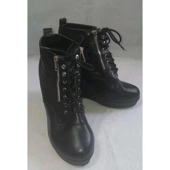 torrid Shoes - Torrid Lace Up Wedge Heeled Boot Womens Size 8.5 Black Combat Style